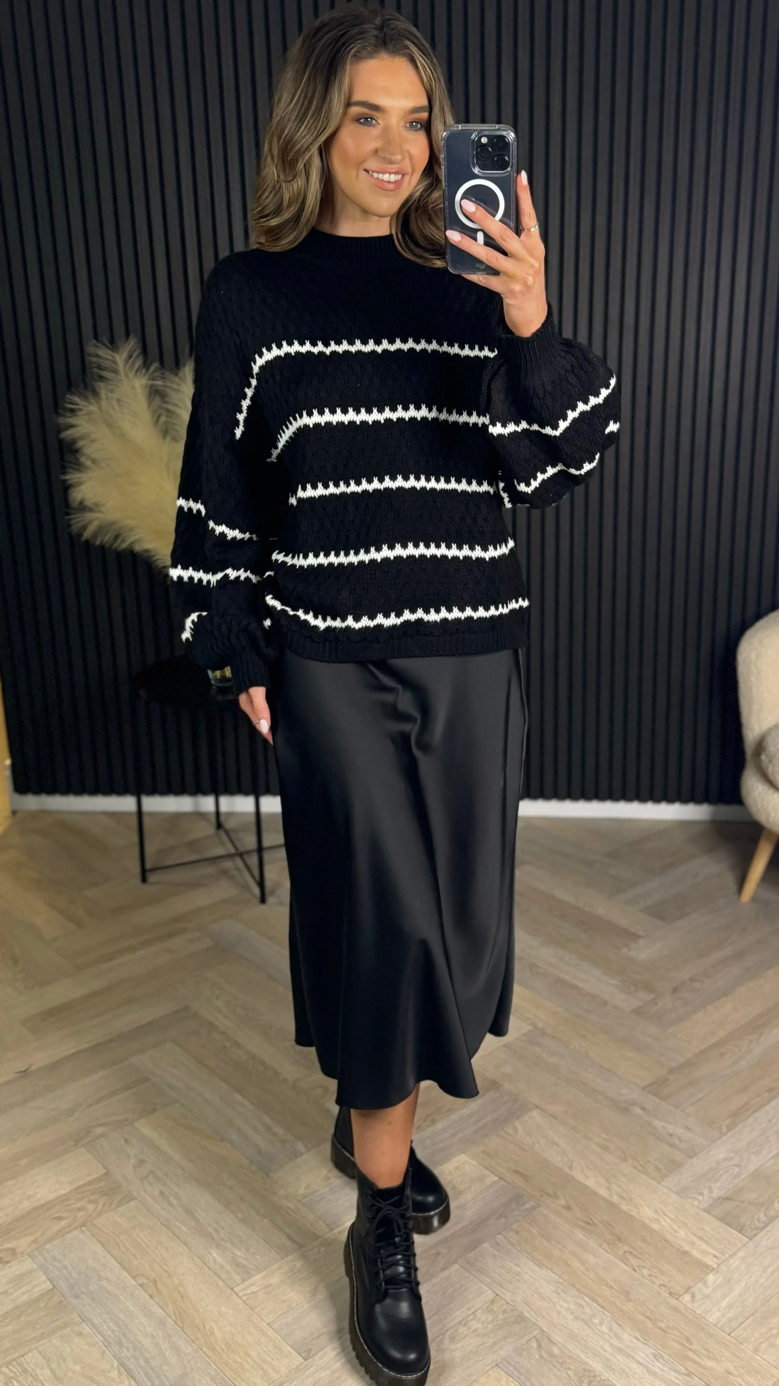 Travis Black & Beige Printed Jumper