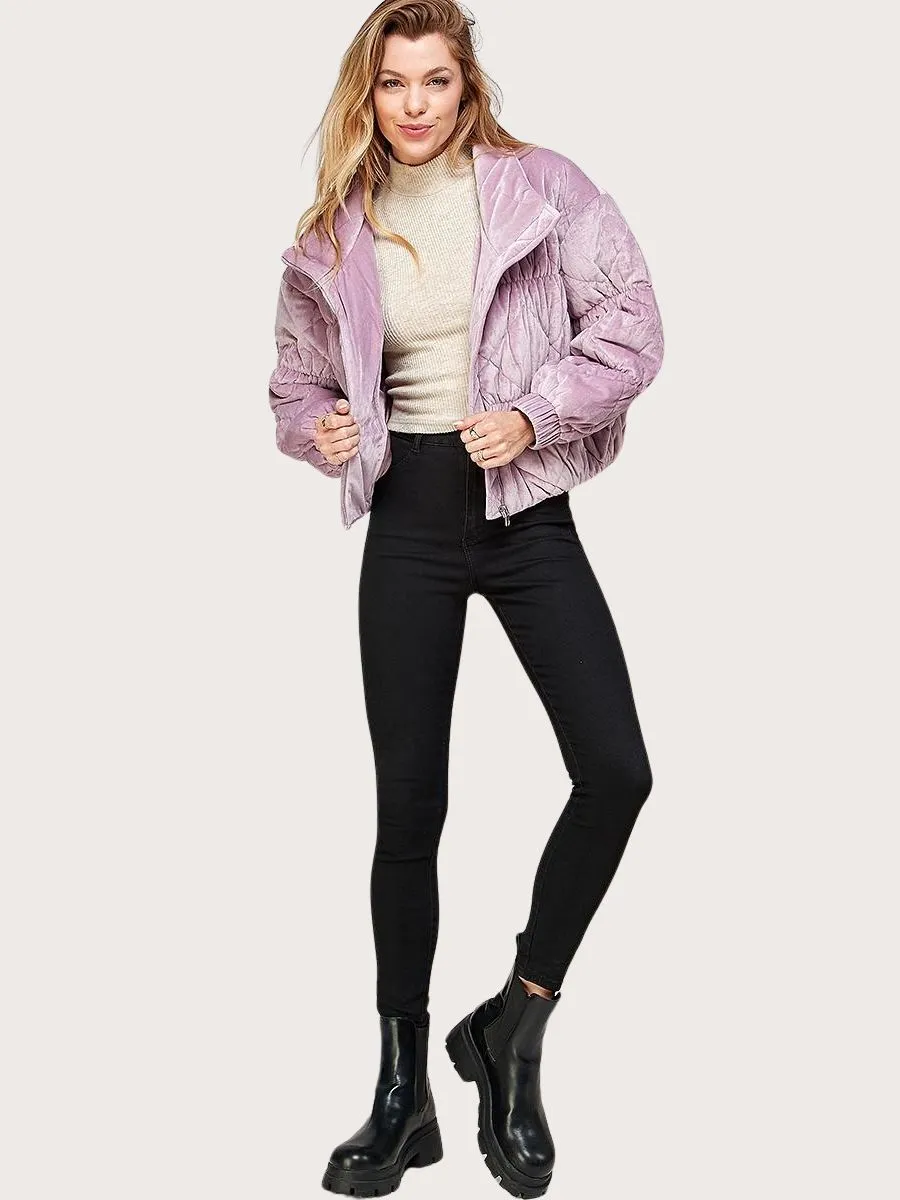 Velvet Quilted Puffer Jacket