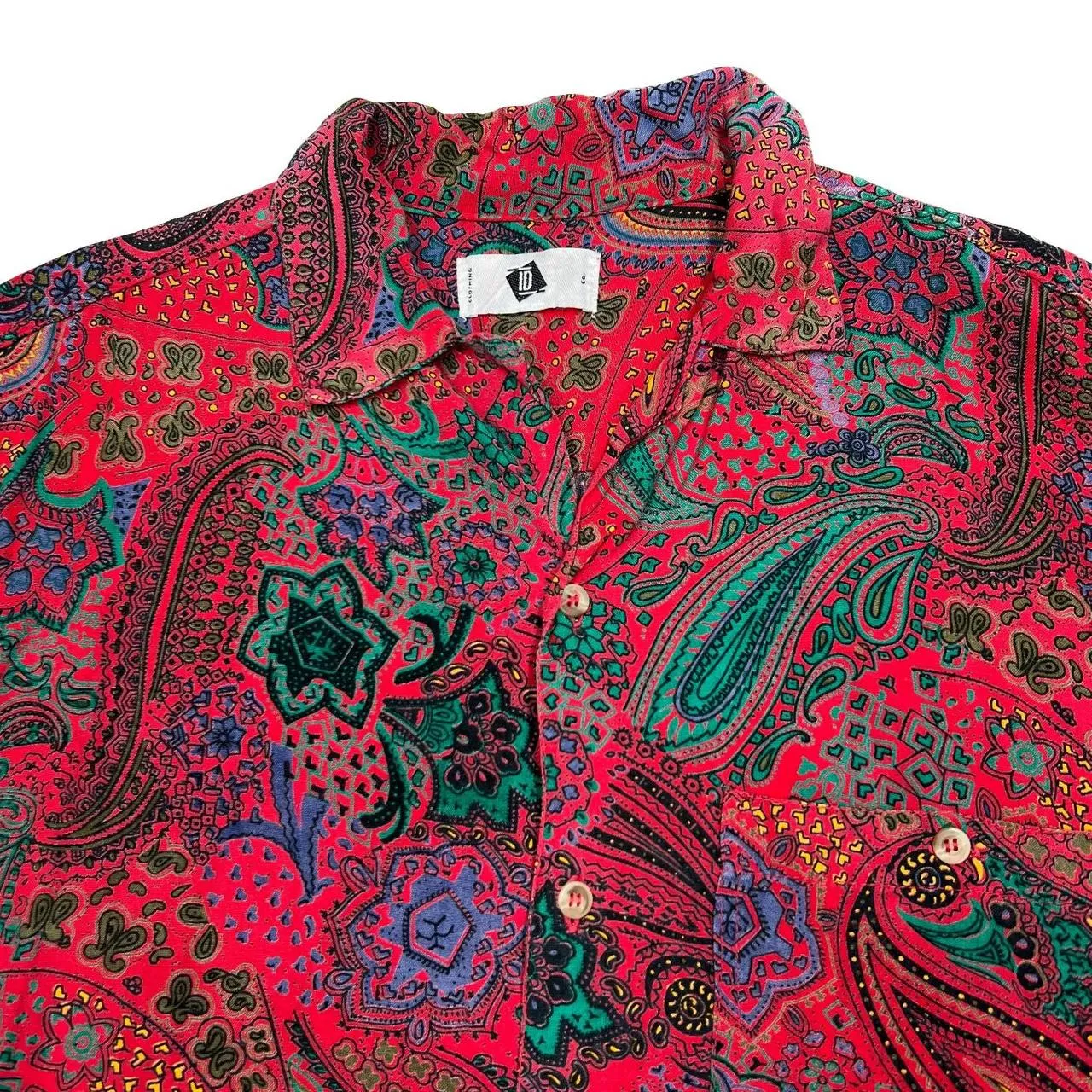 Vintage ID CLOTHING CO Crazy Abstract Paisley Patterned Short Sleeve Polyester Shirt
