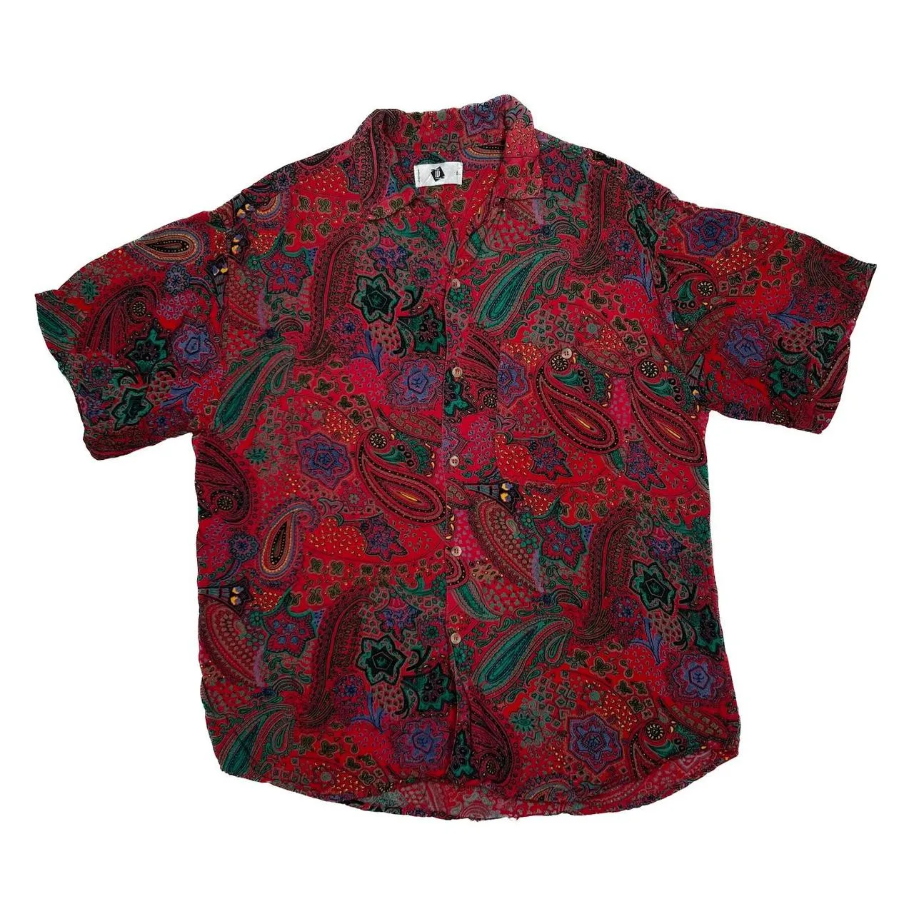 Vintage ID CLOTHING CO Crazy Abstract Paisley Patterned Short Sleeve Polyester Shirt