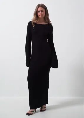 Women Bell Sleeve Hollow Out Backless Dress