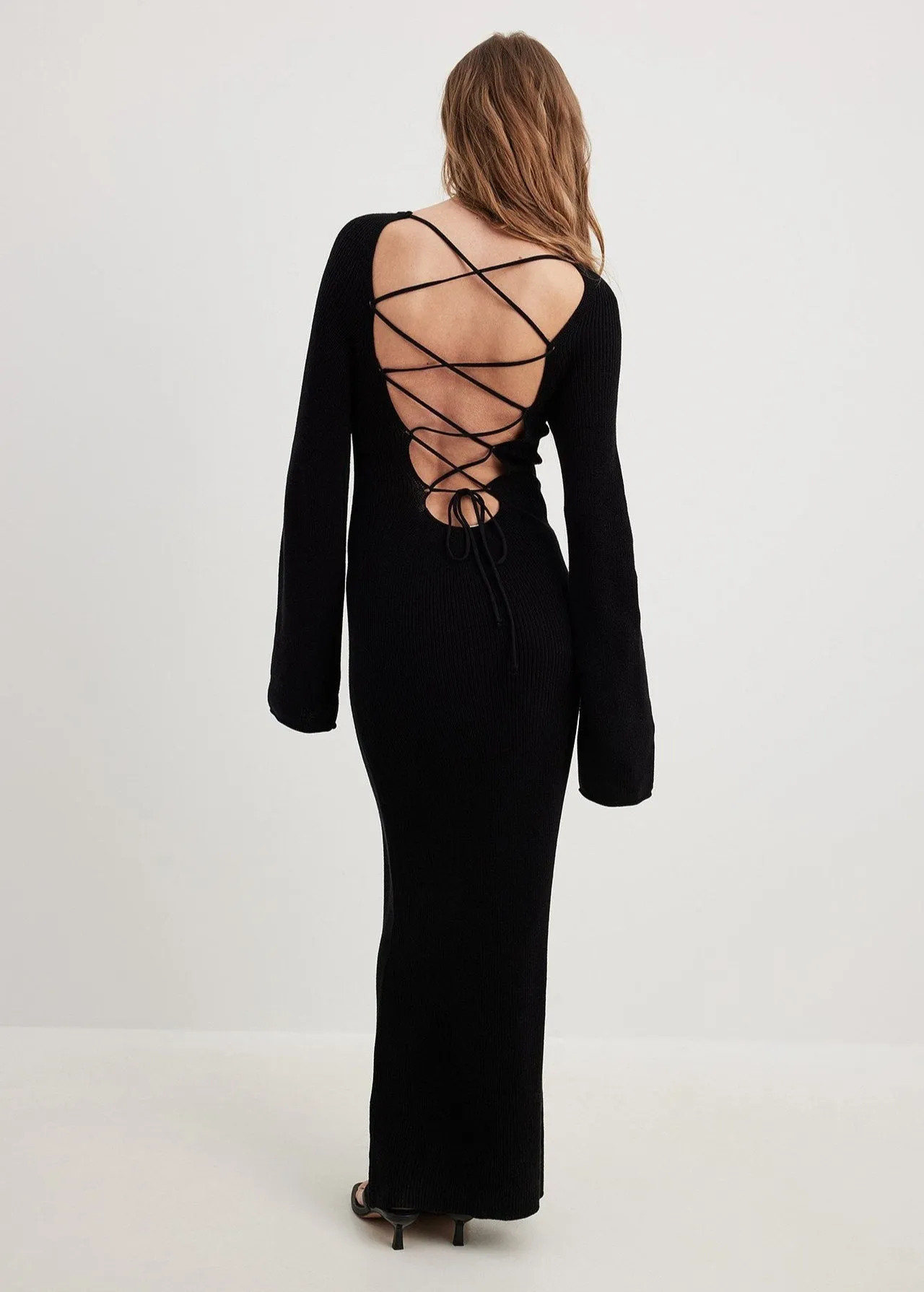 Women Bell Sleeve Hollow Out Backless Dress