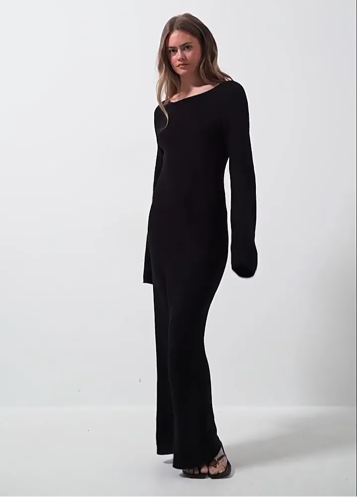 Women Bell Sleeve Hollow Out Backless Dress