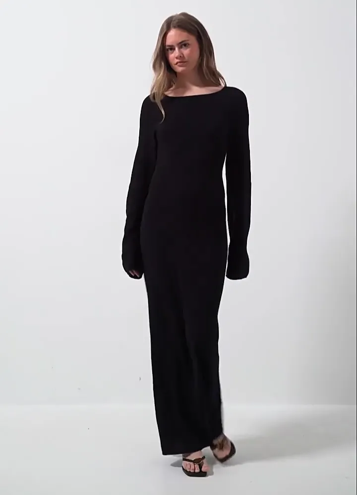 Women Bell Sleeve Hollow Out Backless Dress