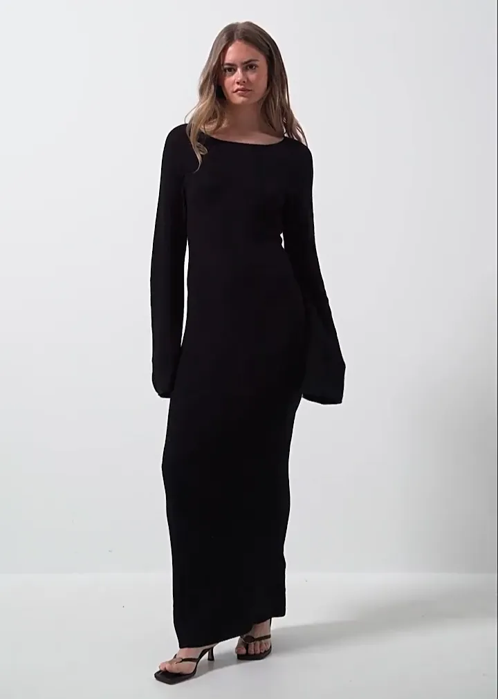 Women Bell Sleeve Hollow Out Backless Dress