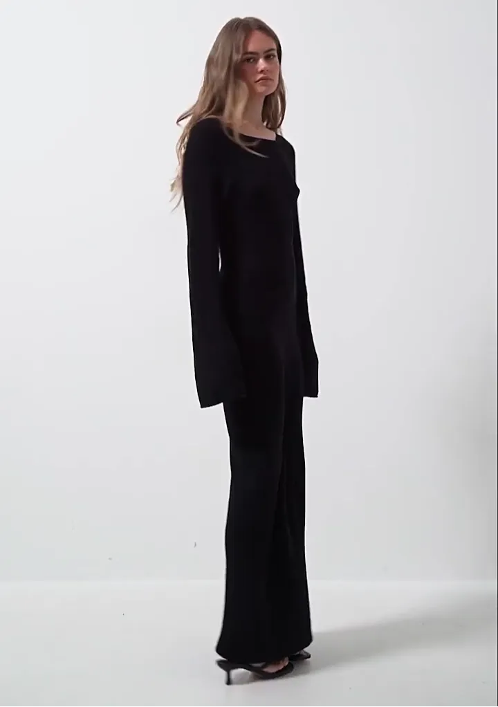 Women Bell Sleeve Hollow Out Backless Dress