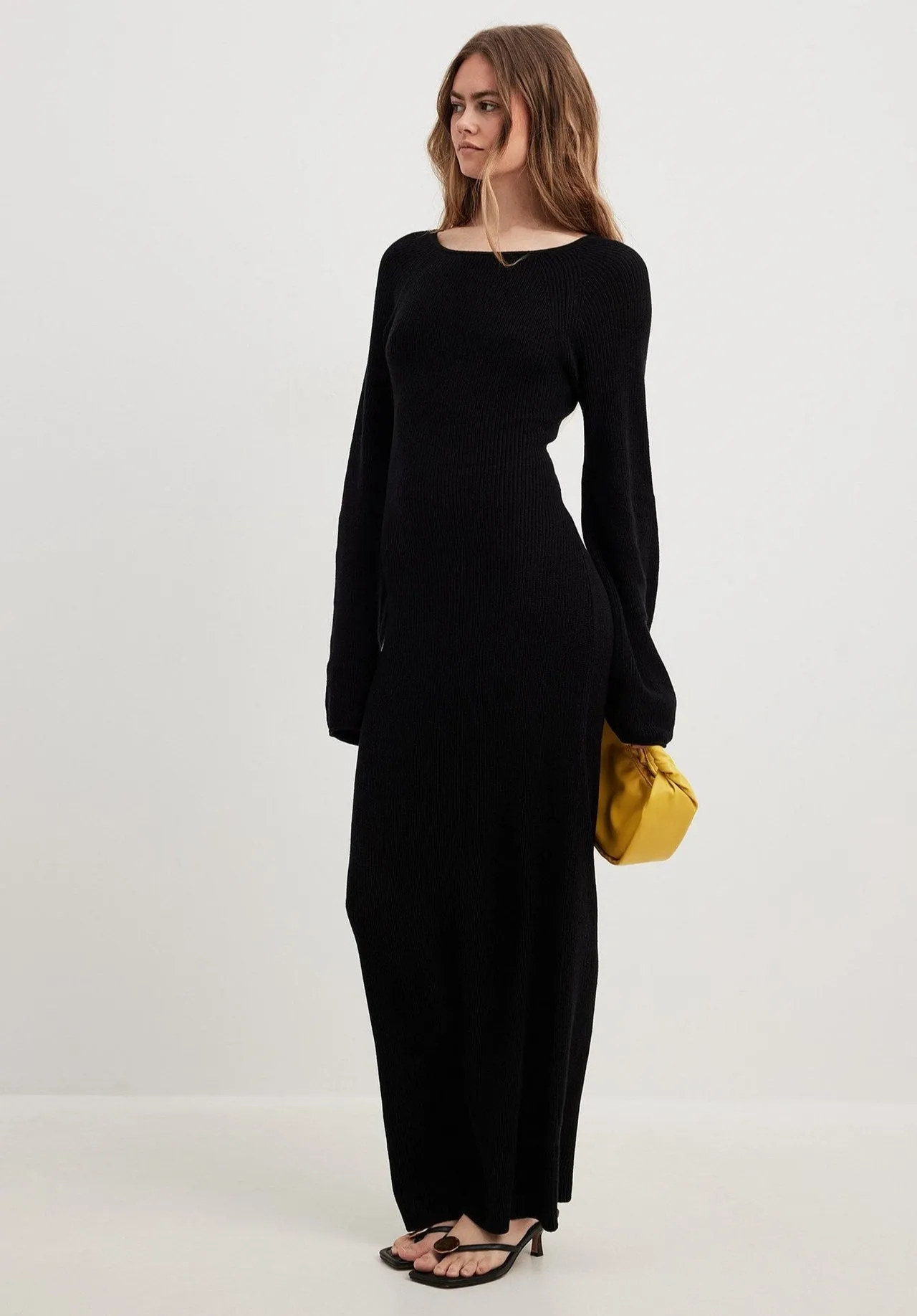 Women Bell Sleeve Hollow Out Backless Dress