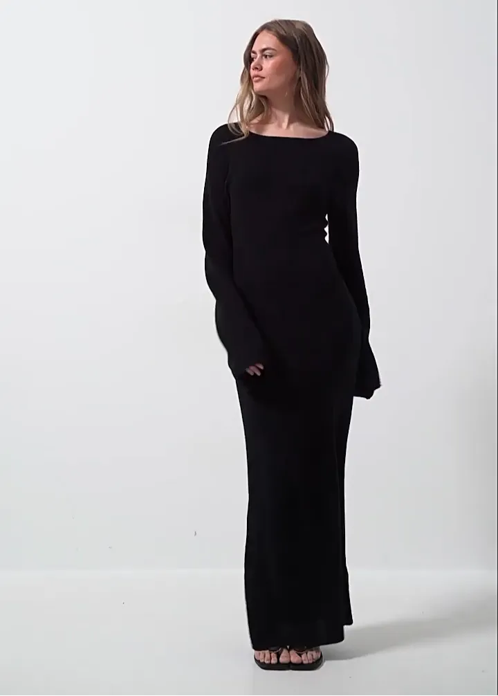 Women Bell Sleeve Hollow Out Backless Dress