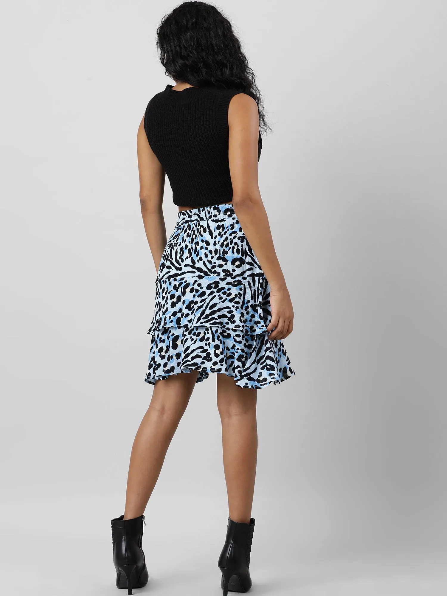 Women Blooms In Style Layered Blue Skirt