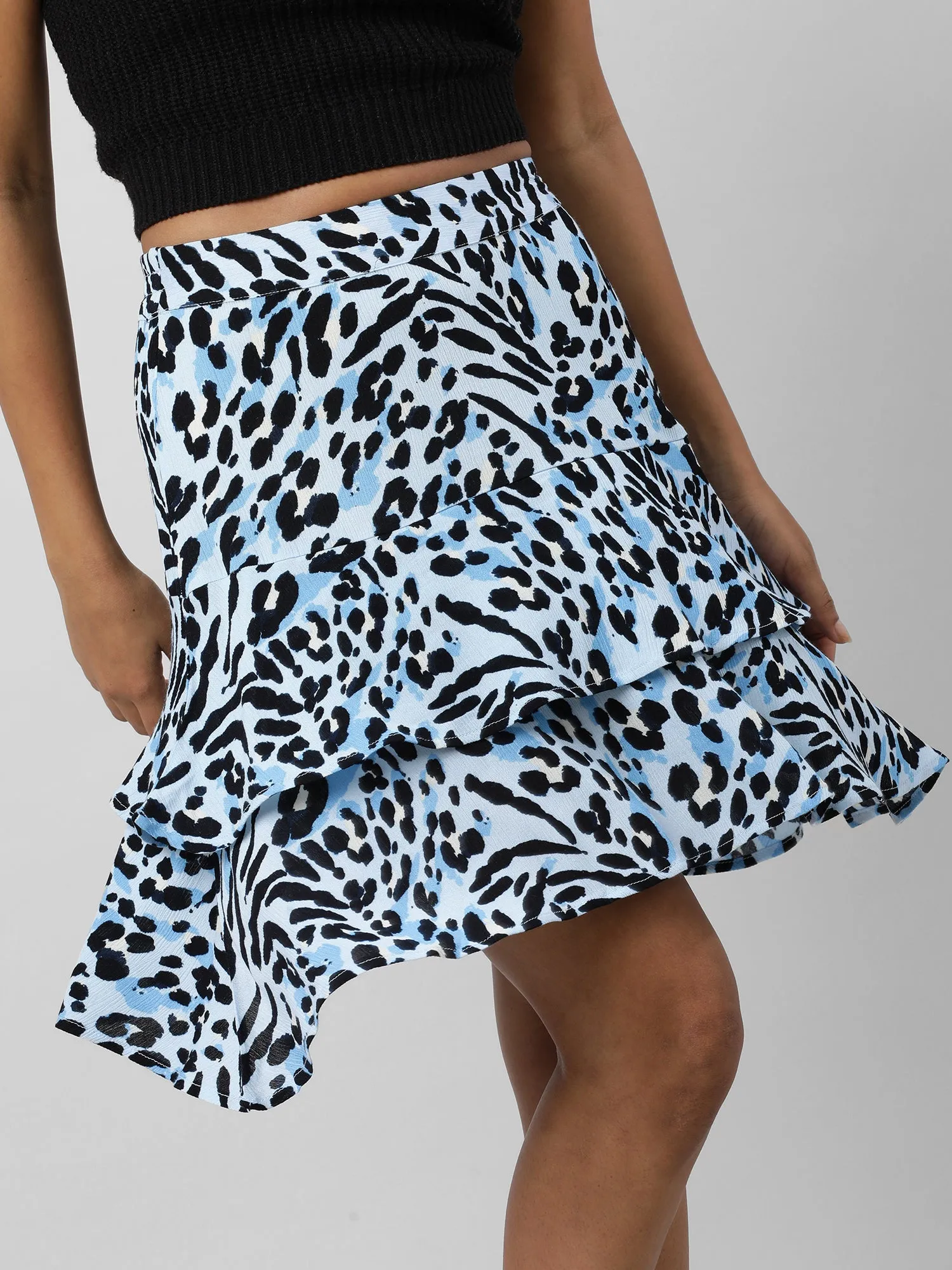 Women Blooms In Style Layered Blue Skirt
