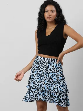 Women Blooms In Style Layered Blue Skirt
