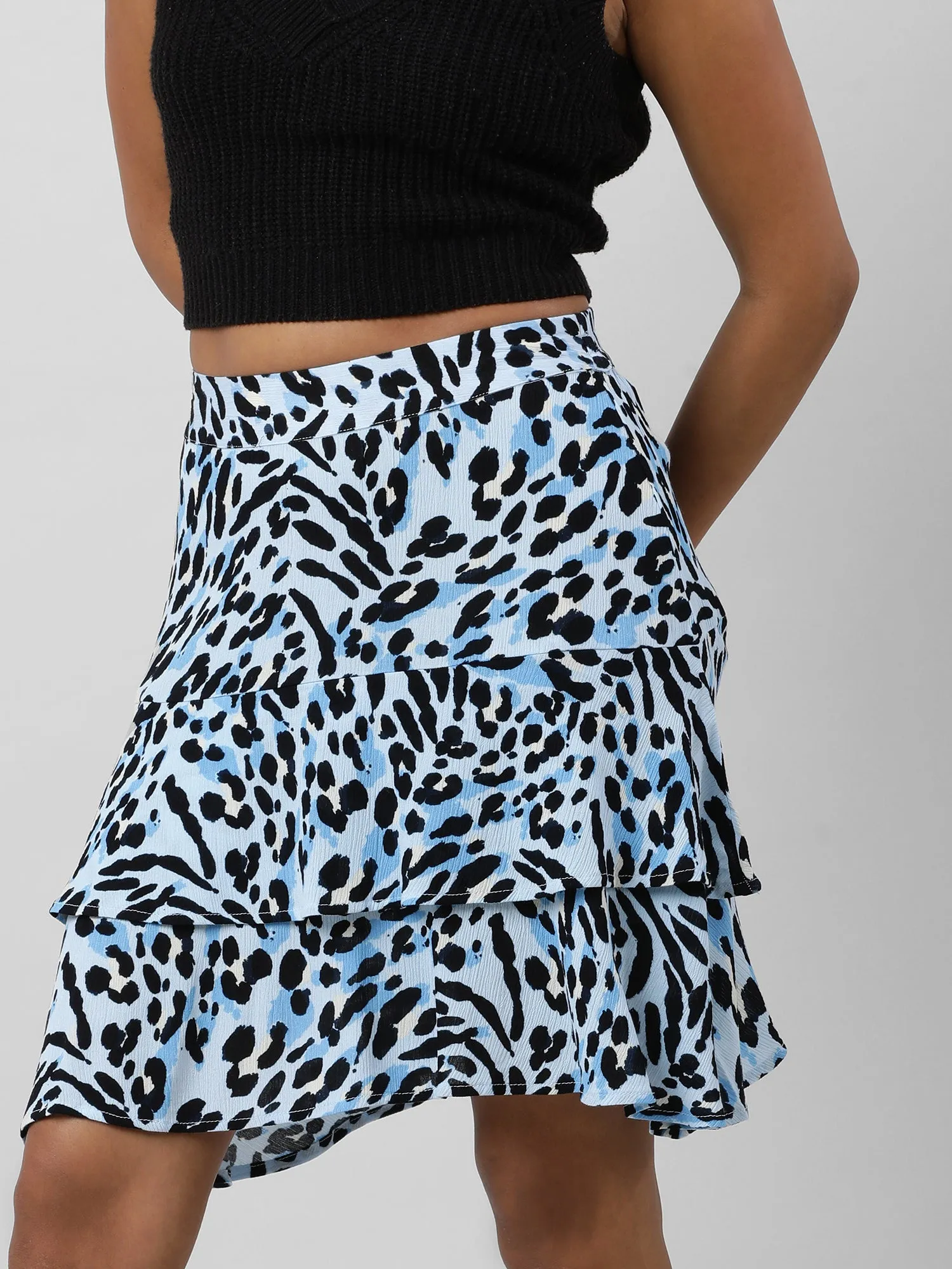 Women Blooms In Style Layered Blue Skirt