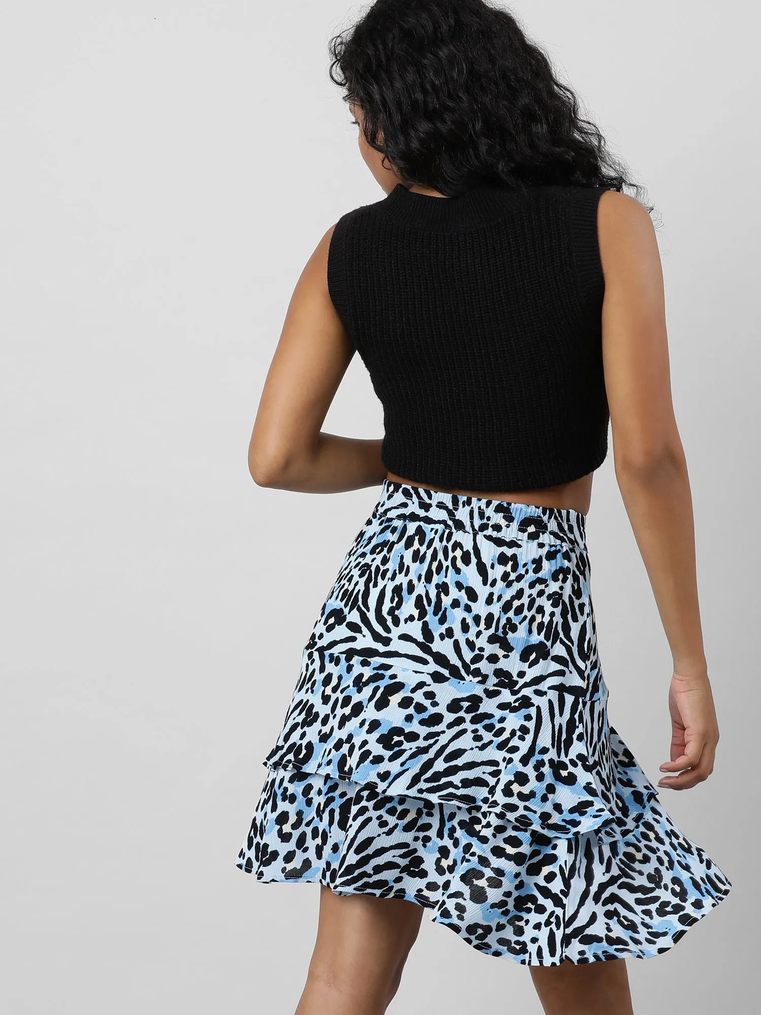 Women Blooms In Style Layered Blue Skirt