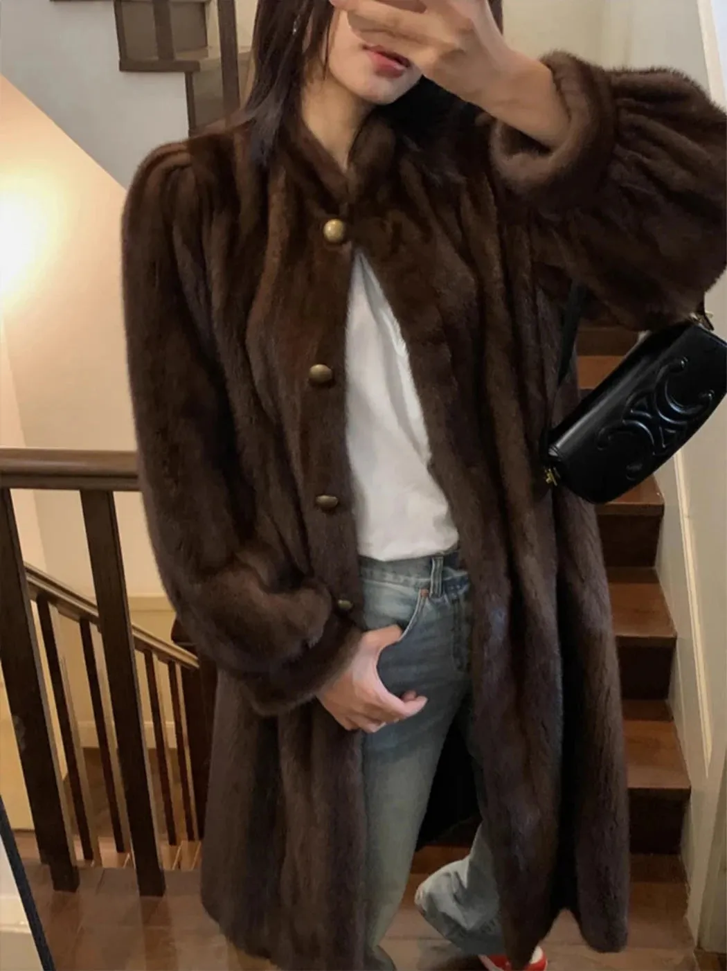 Women's Faux Mink Long Coat
