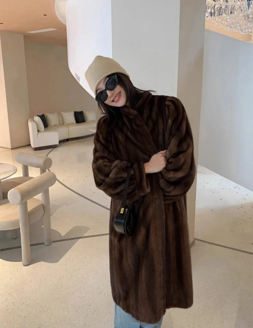 Women's Faux Mink Long Coat