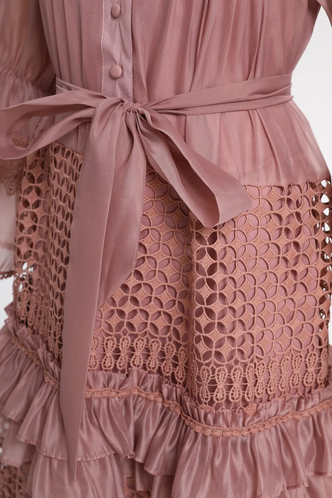 Women's Hollow Out Ruffle Layered Hem Maxi Dress